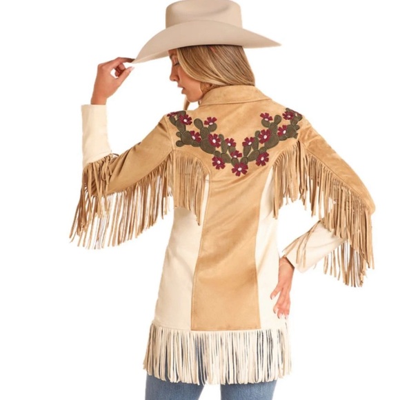 Women's Tan and Cream Fringe Teddy Jacket - Picture 4 of 5